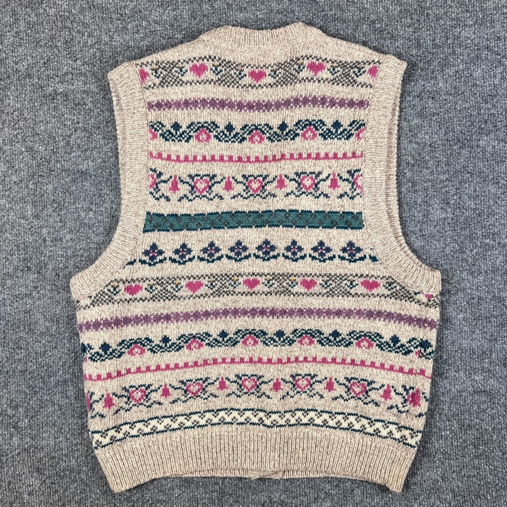 VTG Eddie Bauer Cardigan Sweater Vest Womens M* Fair Isle Hearts Grandma Cottage - Picture 2 of 8